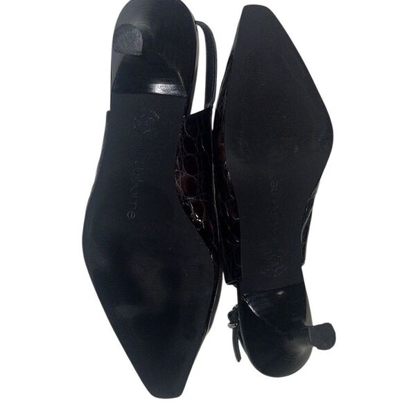 Liz Claiborne Bea Dark Blue Patent Leather Croc Embossed Slingback Heels Size 8 - Picture 8 of 10